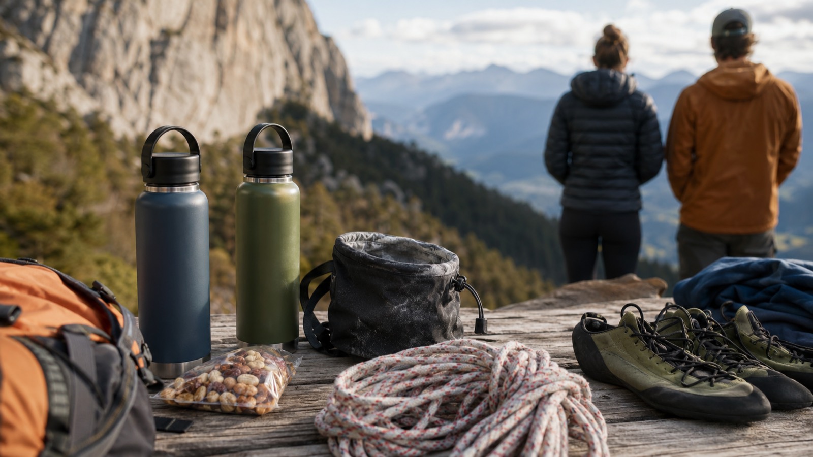 Equipo outdoor sobre mesa de madera